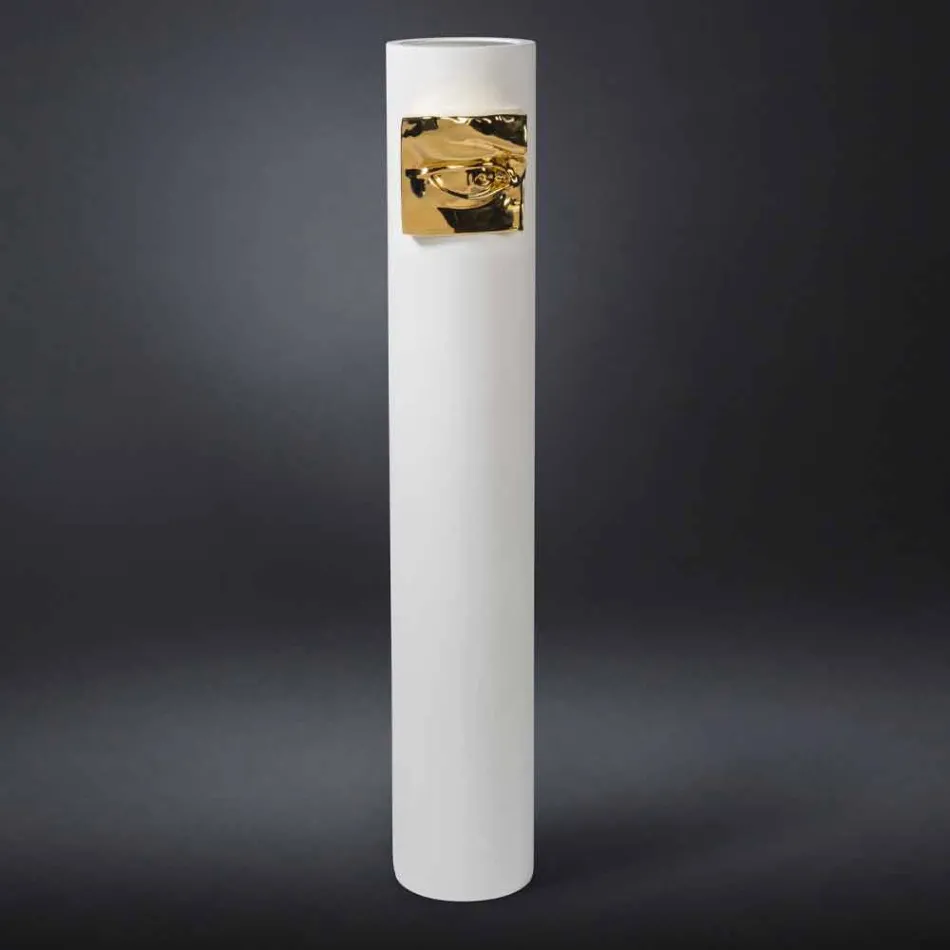 Tall Vase in White Ceramic with Colored Detail Made in Italy - Monte Viadurini