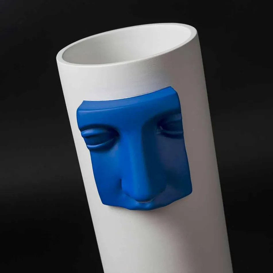 Modern Tall Vase in White Ceramic with Colored Insert Made in Italy - Lexi Viadurini