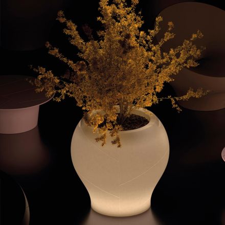 Alabaster Polyethylene Luminous Garden Vase Made in Italy - Lotus Viadurini