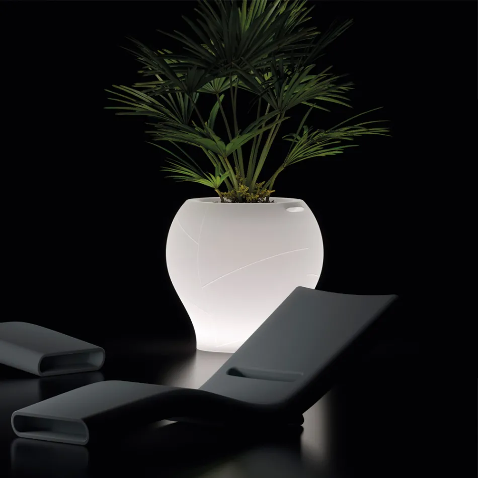 Luminous Garden Vase in White Polyethylene Made in Italy - Loto Viadurini