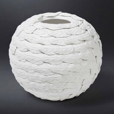Decorative Sphere Vase in Decorated White Ceramic Made in Italy - Herculaneum Viadurini