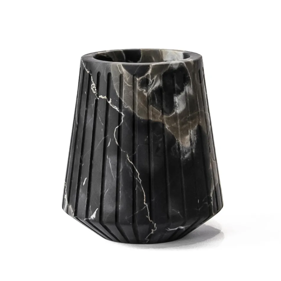 Low Decorative Vase in Portoro Marble with Striped Design Made in Italy - Cairo Viadurini