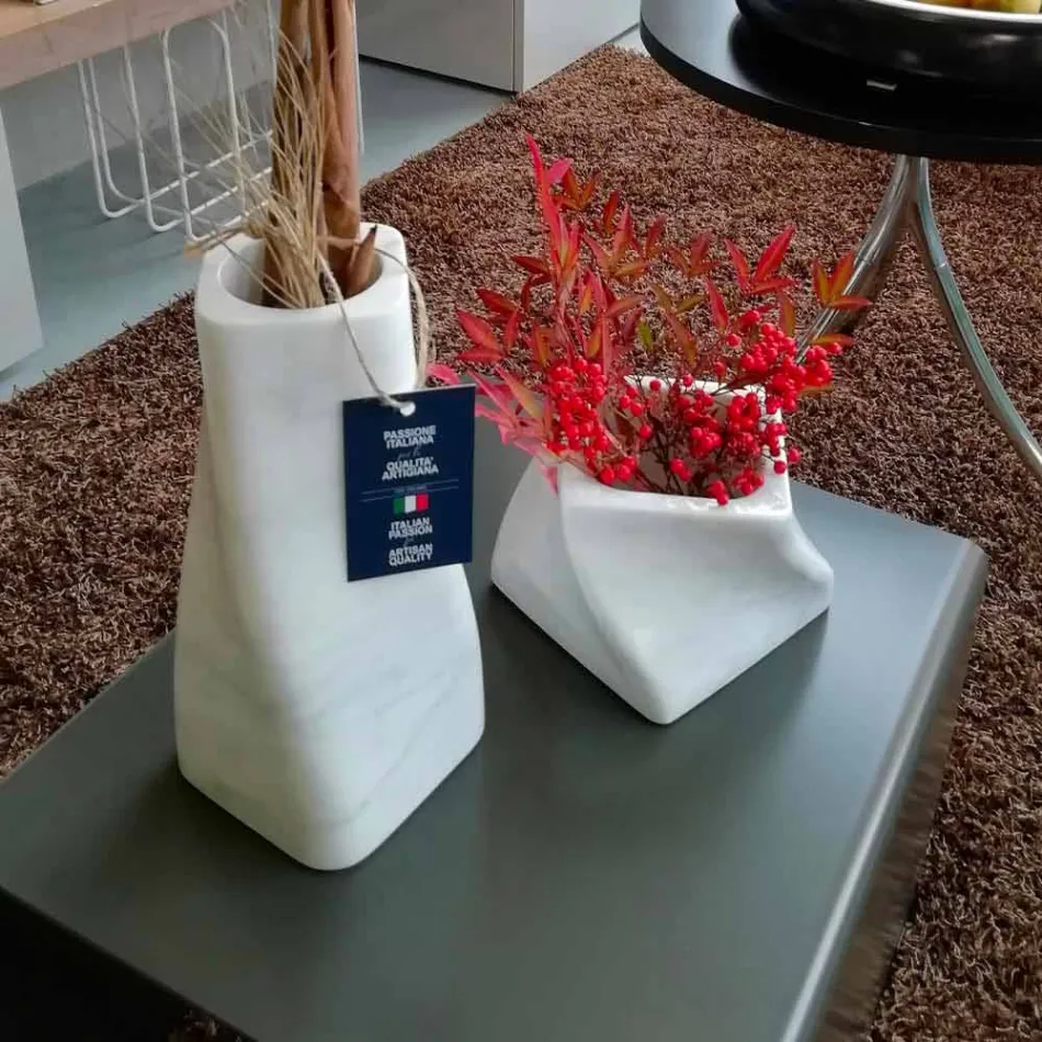 Decorative Design Vase in Bardiglio or Carrara Marble Made in Italy - Prisma Viadurini