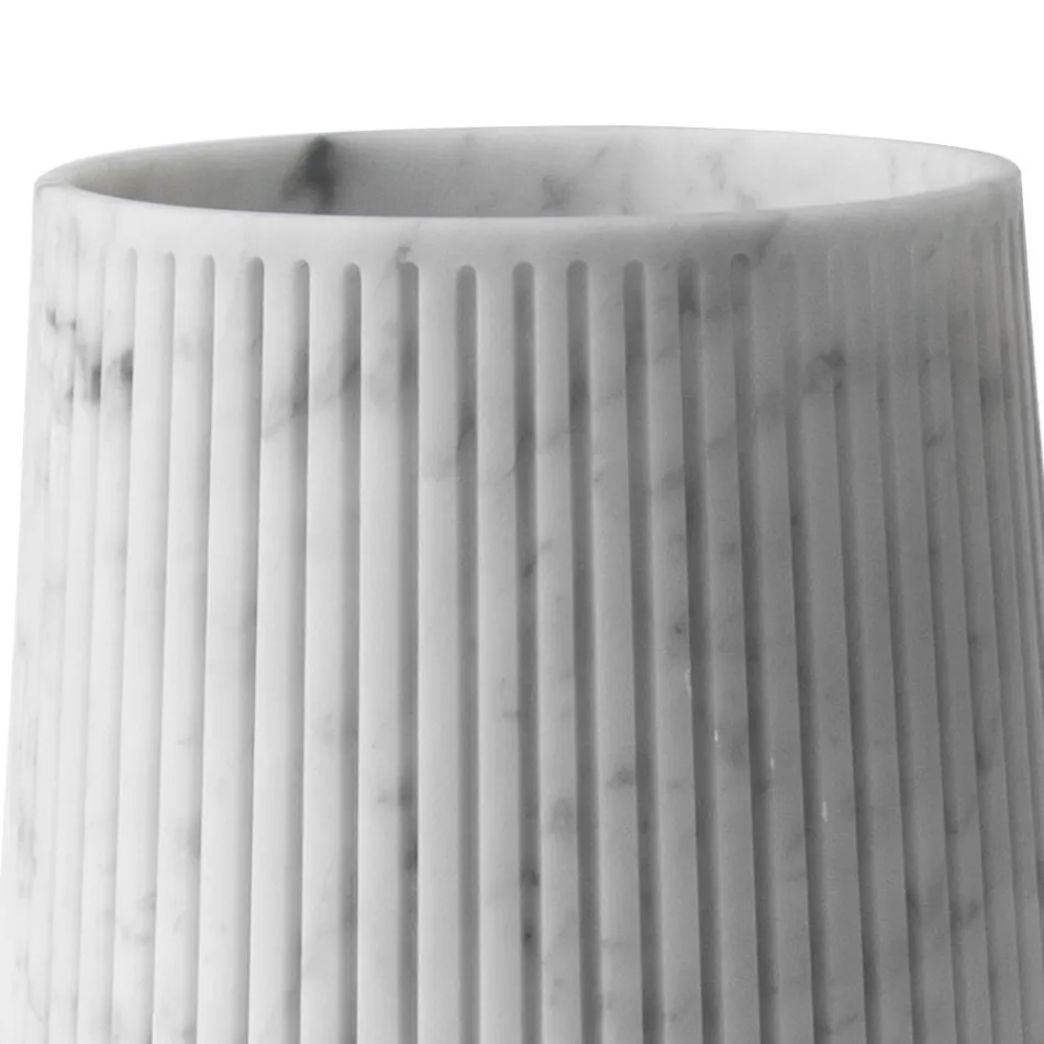 Decorative Vase in White Carrara Marble or Portoro Design with Stripes - Cairo Viadurini