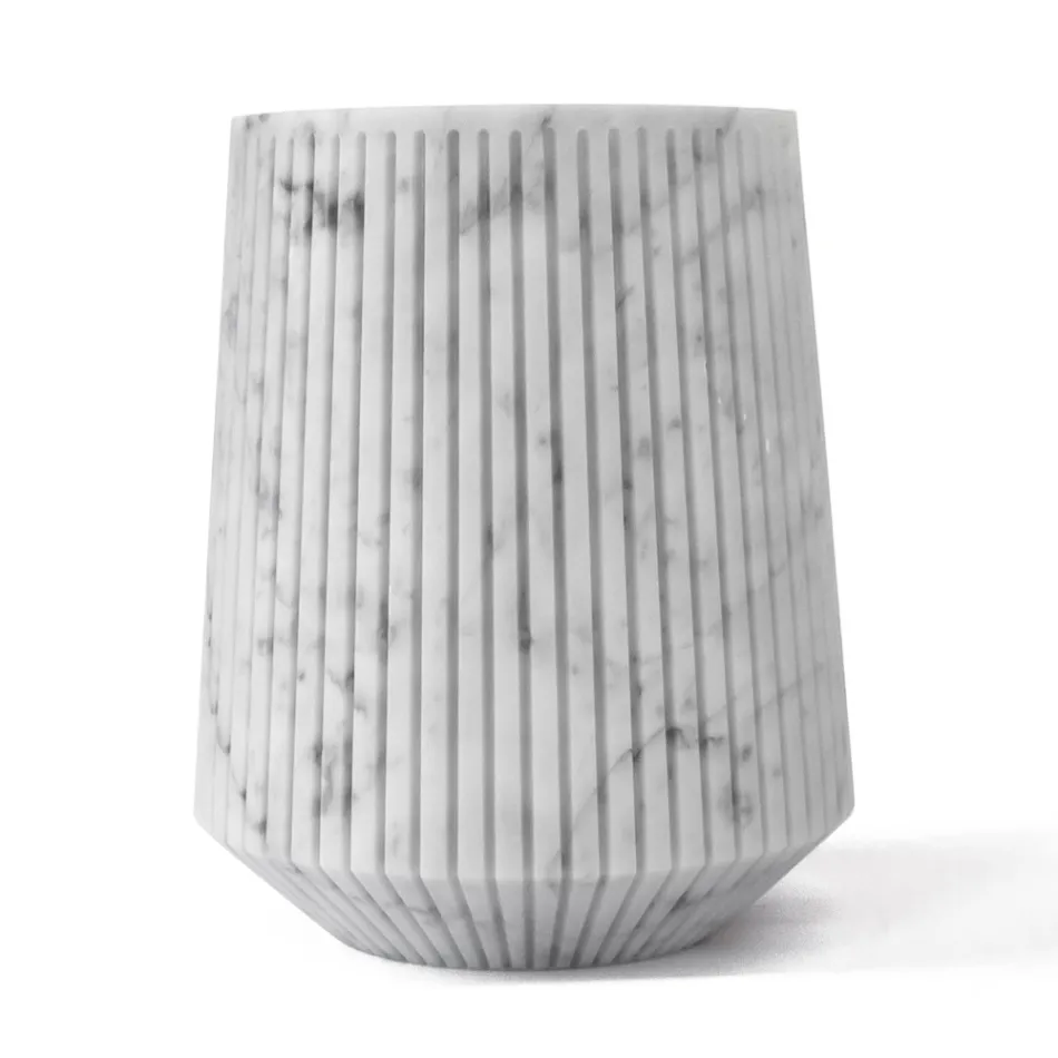 Decorative Vase in White Carrara Marble or Portoro Design with Stripes - Cairo Viadurini