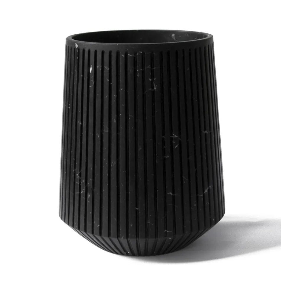 Decorative Vase in White Carrara Marble or Portoro Design with Stripes - Cairo Viadurini