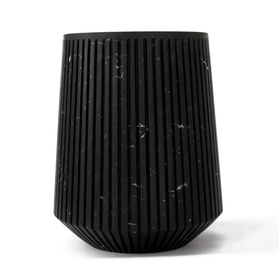 Decorative Vase in White Carrara Marble or Portoro Design with Stripes - Cairo Viadurini