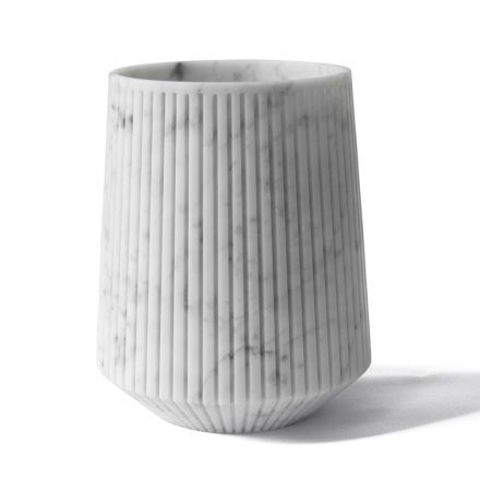 Decorative Vase in White Carrara Marble or Portoro Design with Stripes - Cairo Viadurini