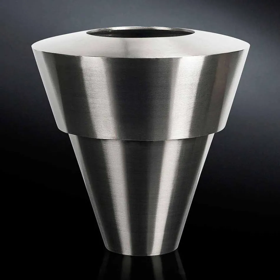 Indoor Decorative Vase in Satin Steel Made in Italy - Gardeno Viadurini