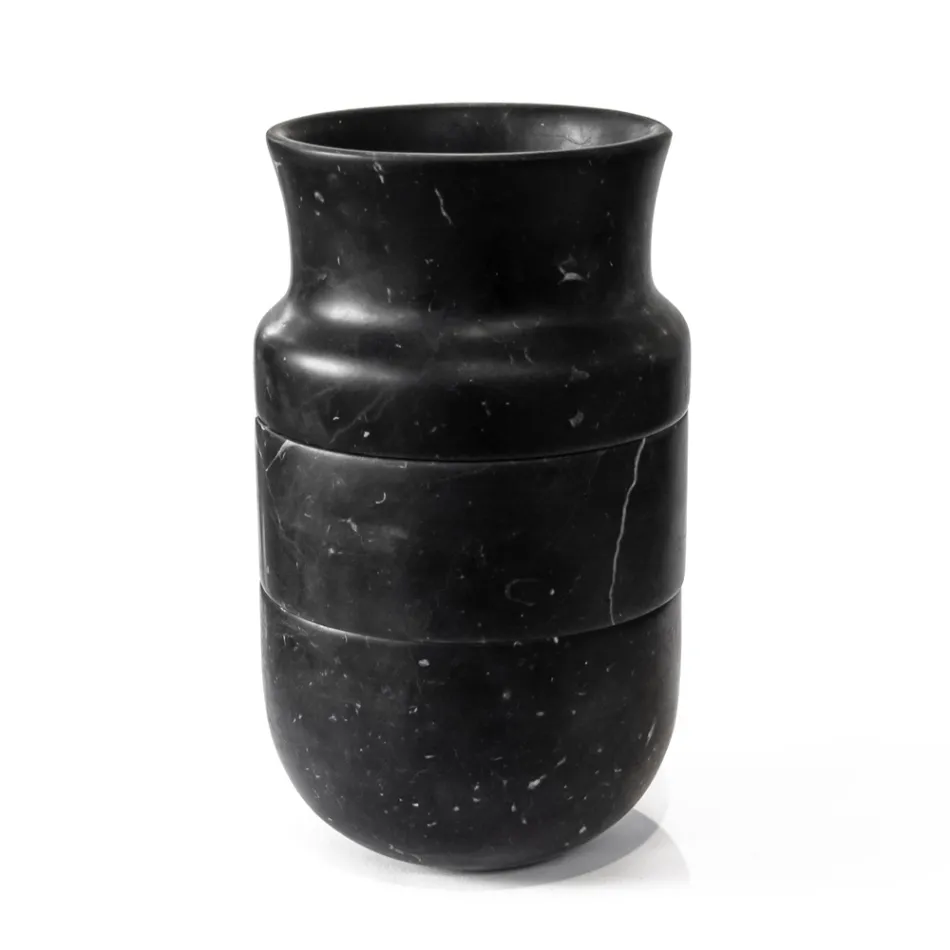 Vase Decor in White Carrara Marble and Black Marquinia Design - Calar Viadurini