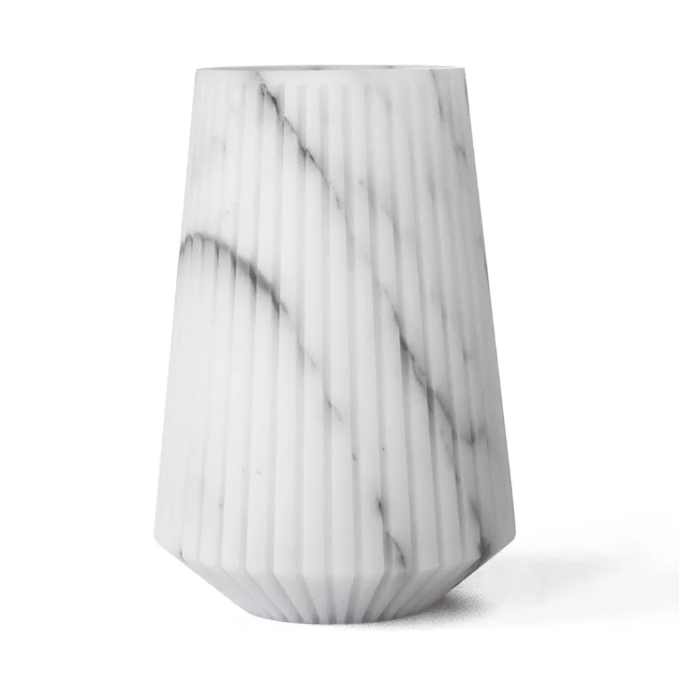 Vase of White Carrara Marble or Black Portoro Striped Design - Cairo Viadurini
