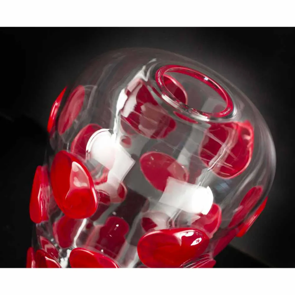 Transparent and Red Murano Blown Glass Vase Made in Italy - Cenzo Viadurini