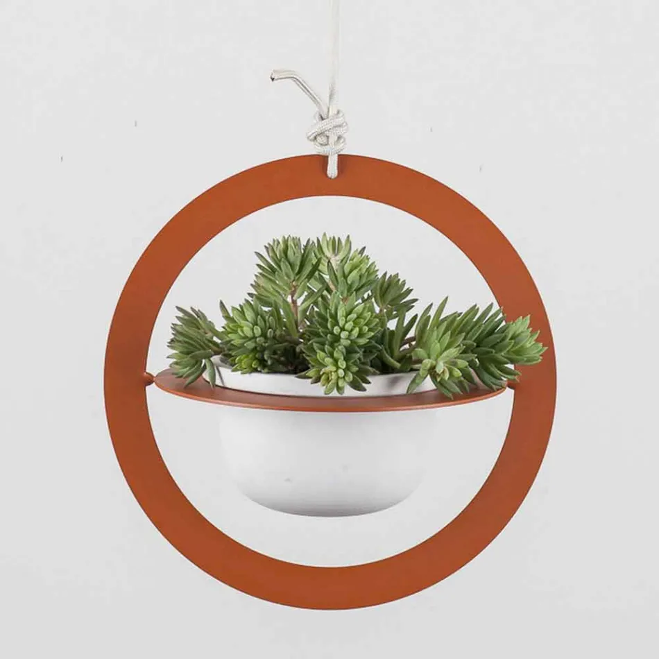 Hanging Flower Vase in Steel and Ceramic Made in Italy - Leotta Viadurini