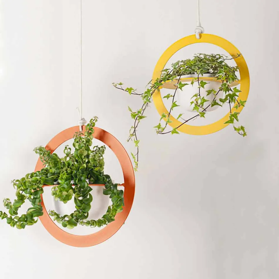 Hanging Flower Vase in Steel and Ceramic Made in Italy - Leotta Viadurini