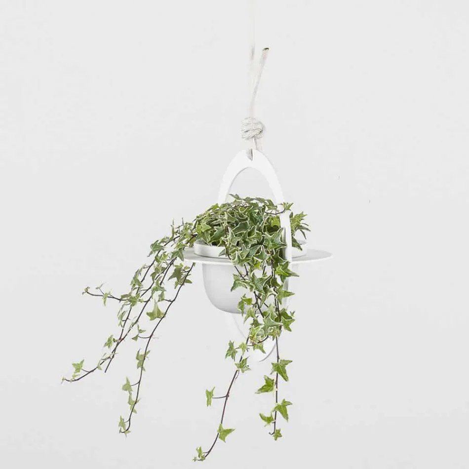 Hanging Flower Vase in Steel and Ceramic Made in Italy - Leotta Viadurini