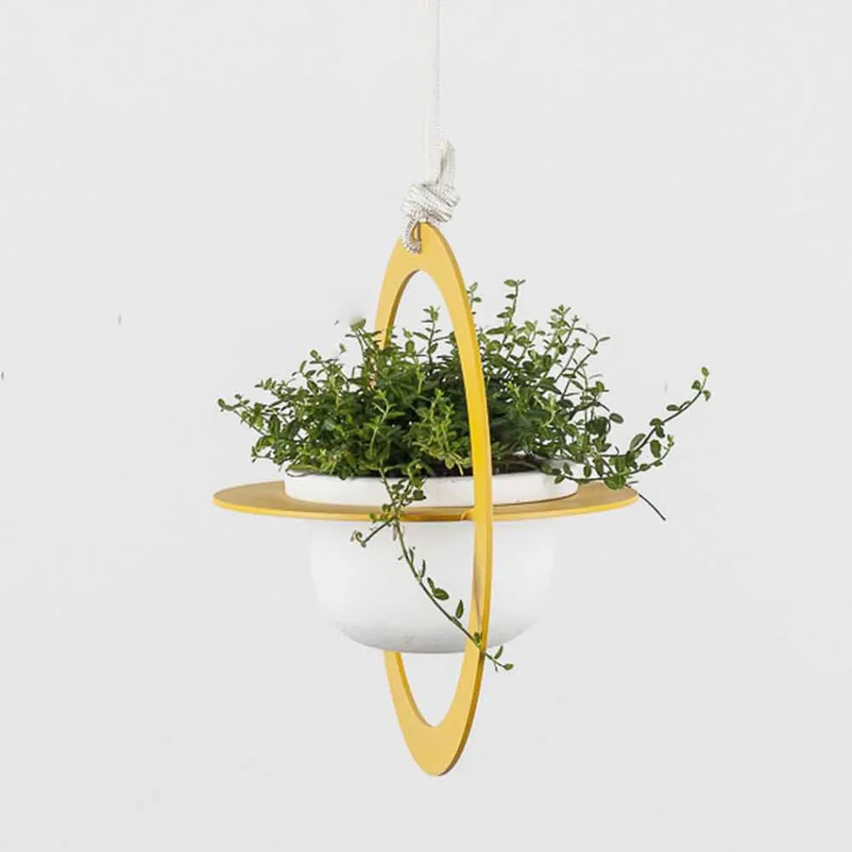 Hanging Flower Vase in Steel and Ceramic Made in Italy - Leotta Viadurini