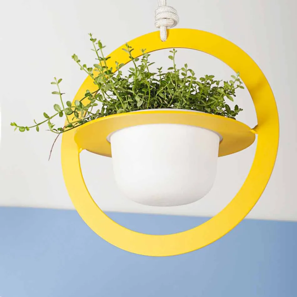 Hanging Flower Vase in Steel and Ceramic Made in Italy - Leotta Viadurini
