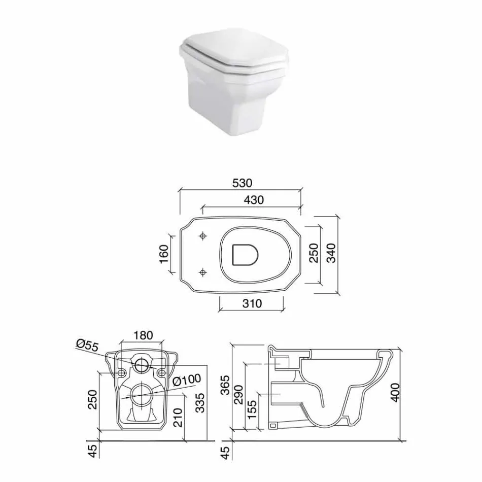 White Ceramic Hanging Vase in Classic Style, Made in Italy - Nausica Viadurini