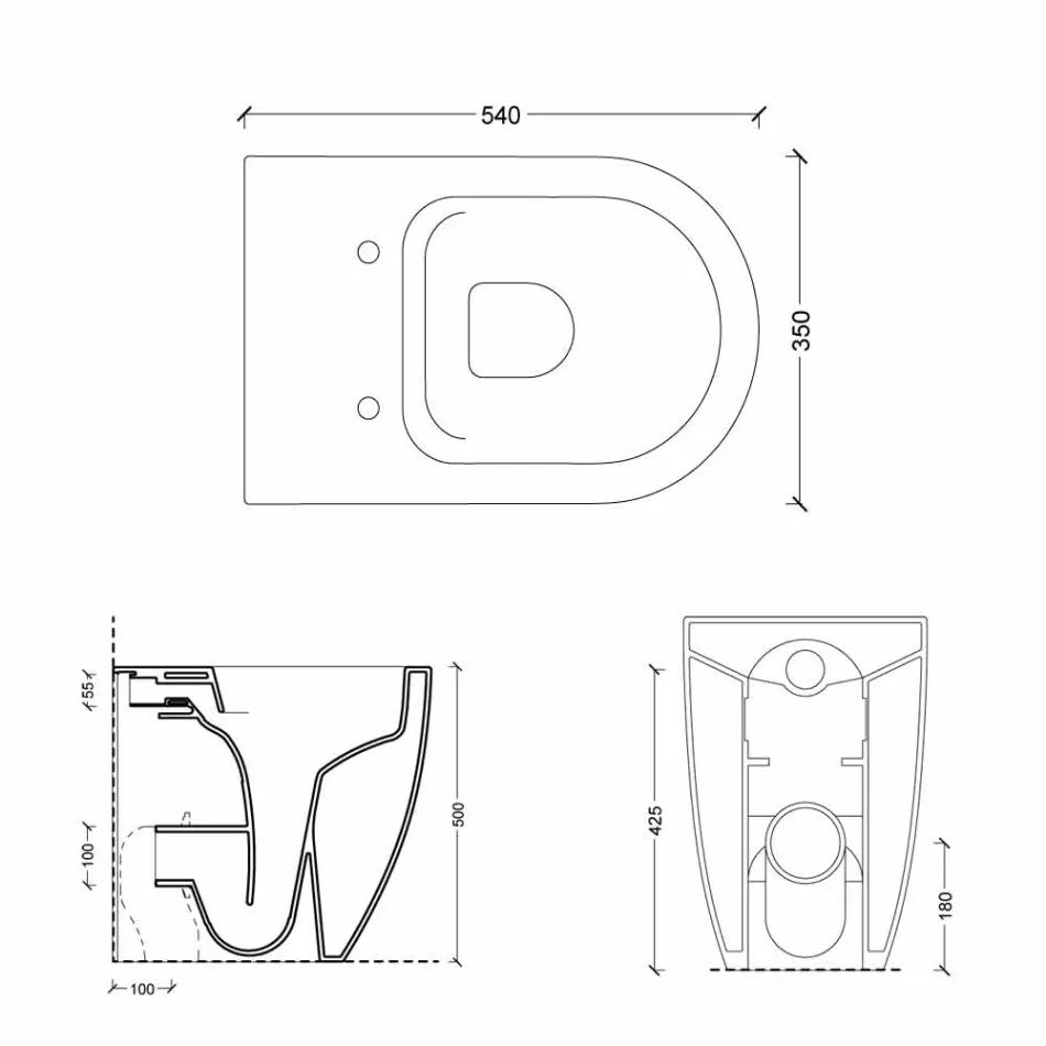 Modern design white ceramic toilet bowl Shine Square H50 Rimless Viadurini