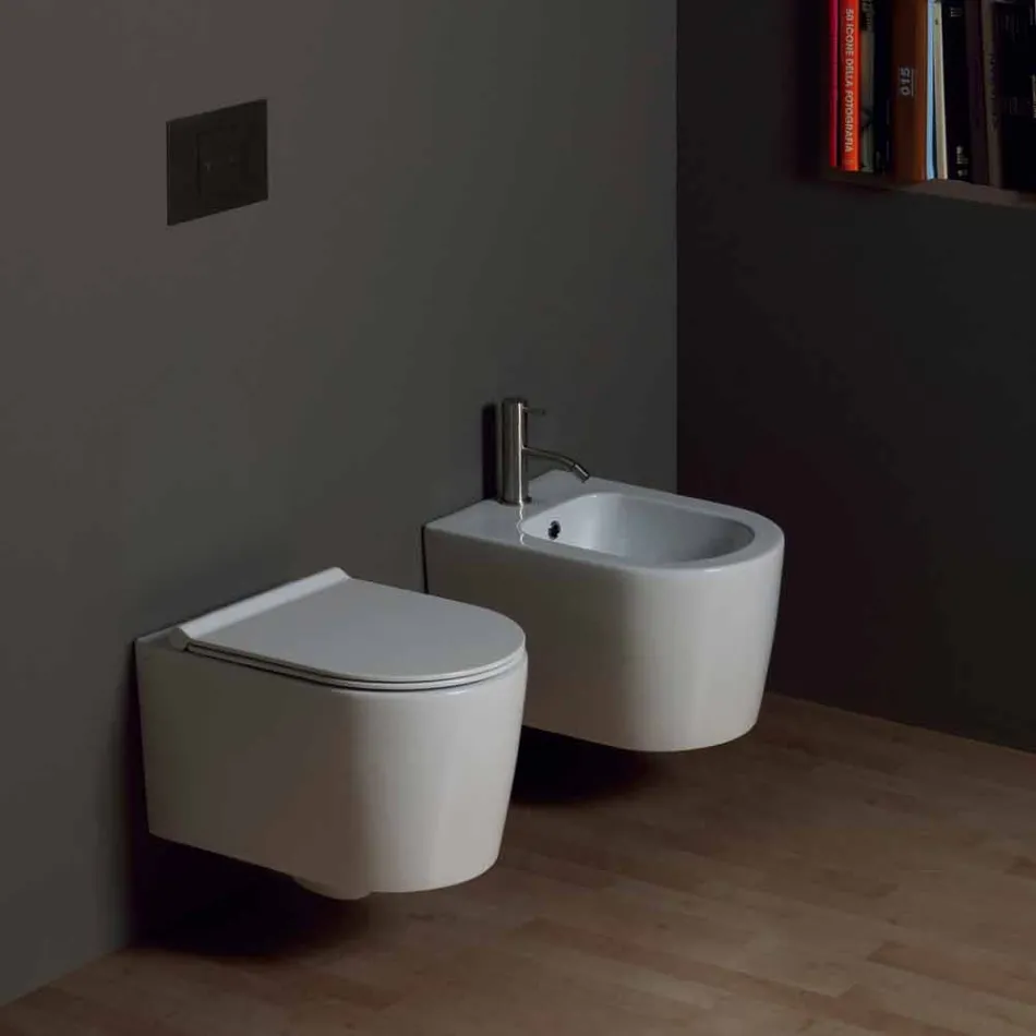 Contemporary design wall-hung ceramic toilet bowl Shine Square, made in Italy Viadurini