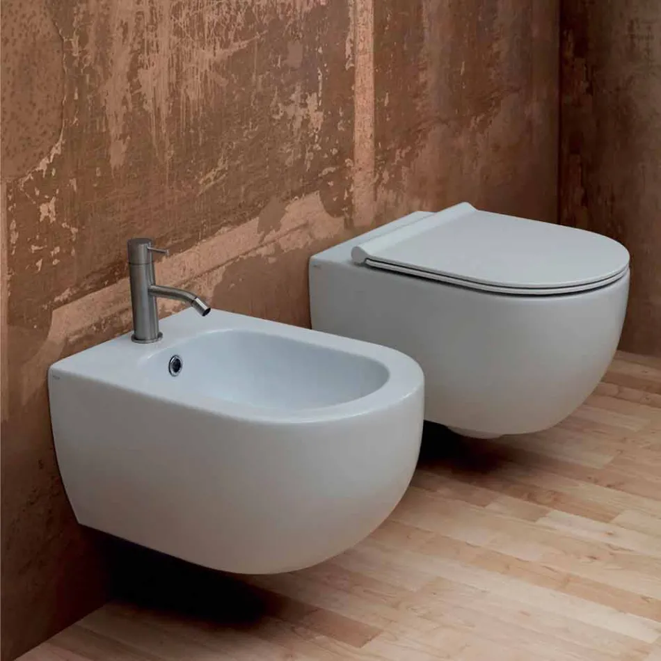 Modern design ceramic wall hung toilet Star 55x35 made in Italy Viadurini