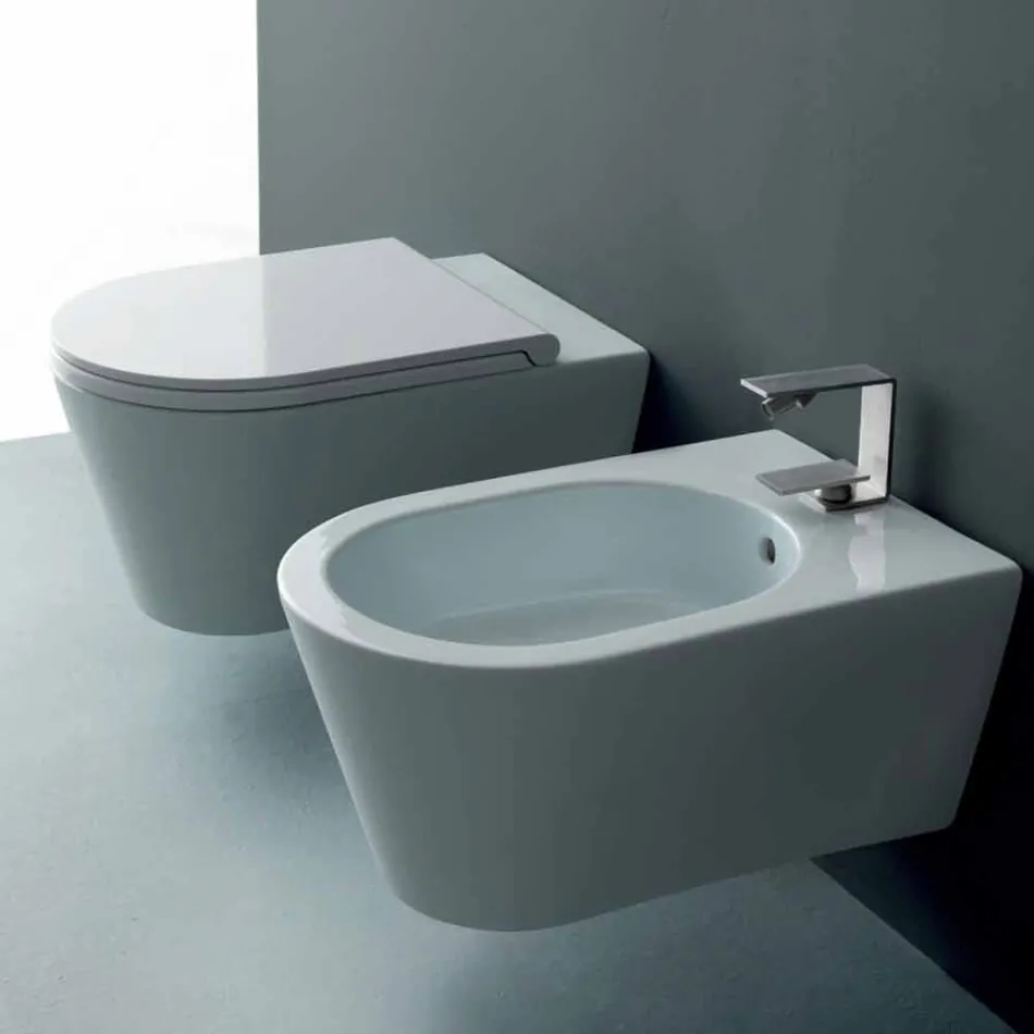 Modern ceramic wall hung toilet bowl Sun Round 57x37 cm, made in Italy Viadurini