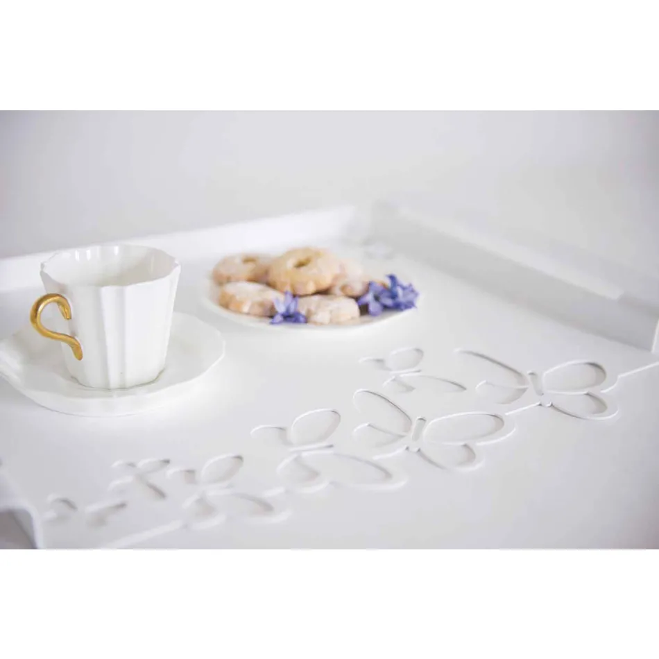 White, Beige or Ivory Iron Design Serving Tray Made in Italy - Leiden Viadurini
