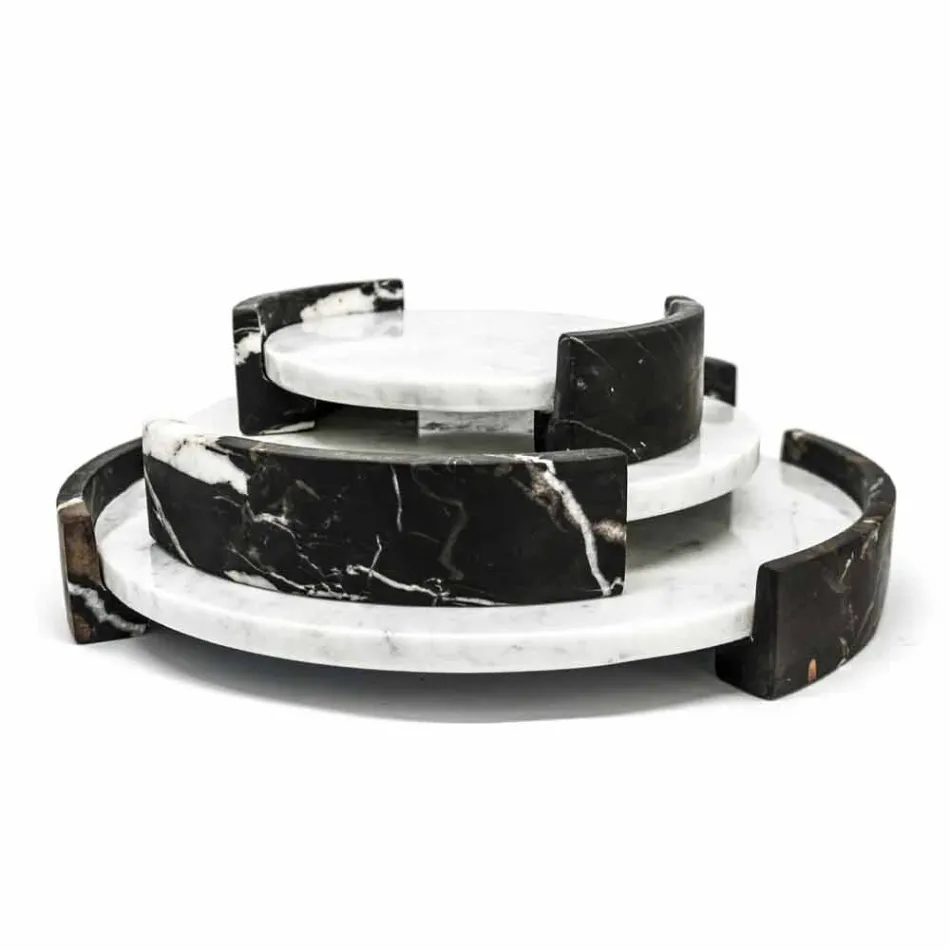 Modern Round Tray in White Carrara Marble Made in Italy - Chet Viadurini