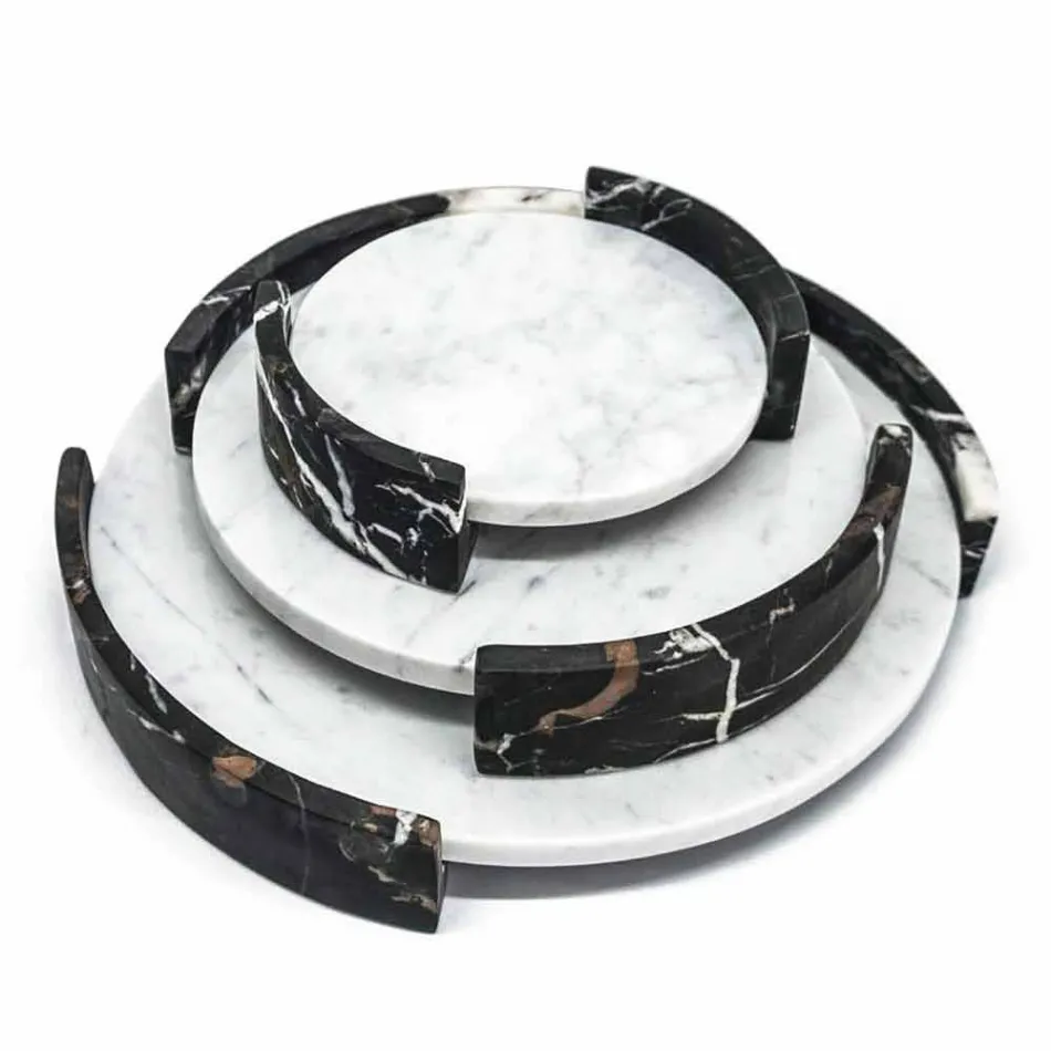 Modern Round Tray in White Carrara Marble Made in Italy - Chet Viadurini