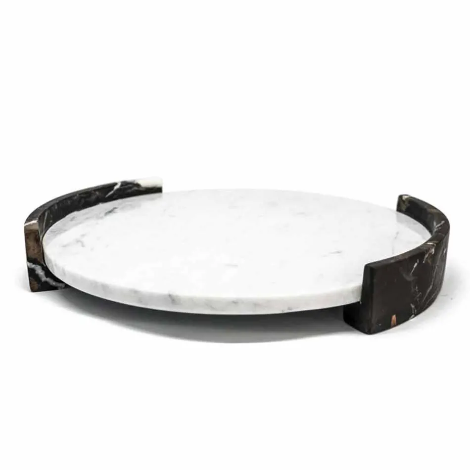 Modern Round Tray in White Carrara Marble Made in Italy - Chet Viadurini