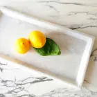 Rectangular Tray in Polished White Carrara Marble Made in Italy - Alga Viadurini