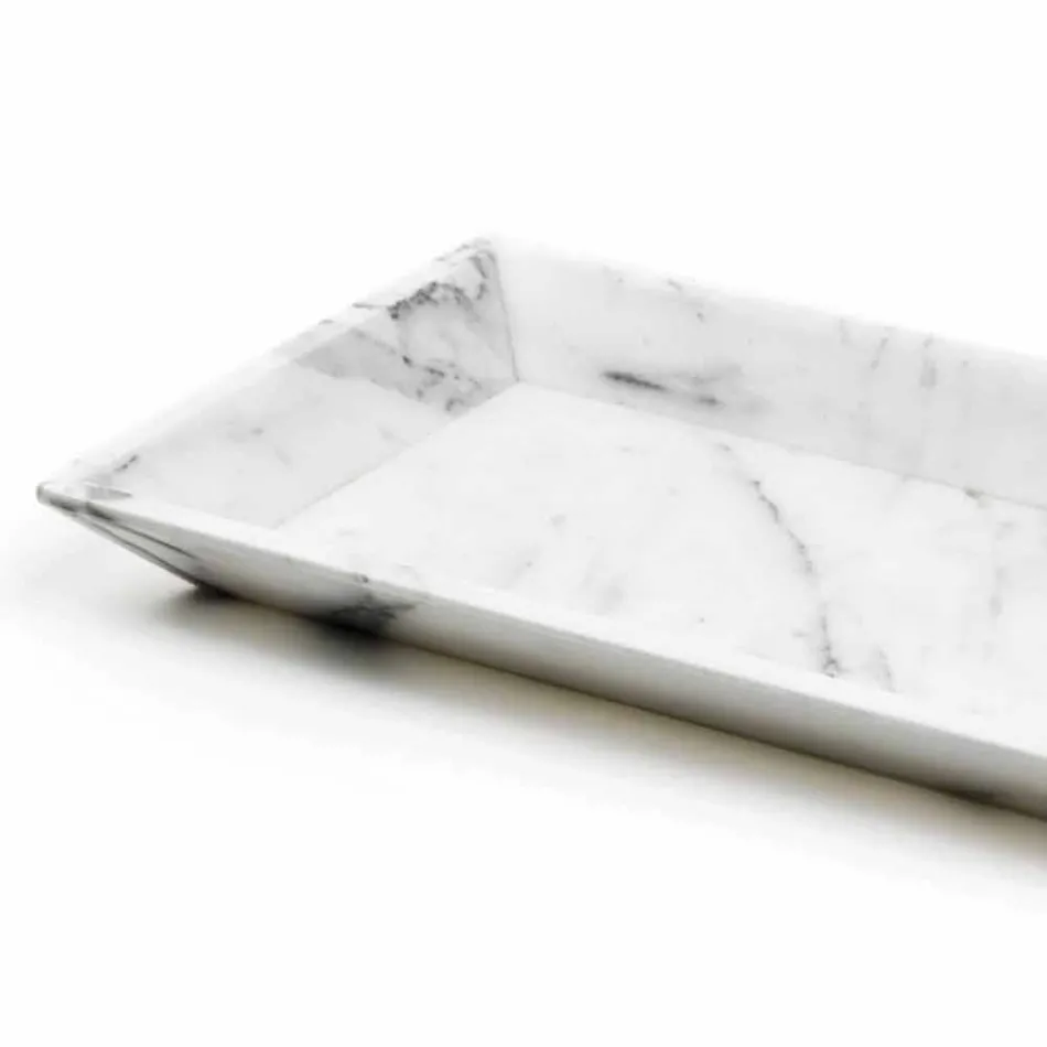 Rectangular Tray in White Carrara Marble Made in Italy - Vassili Viadurini