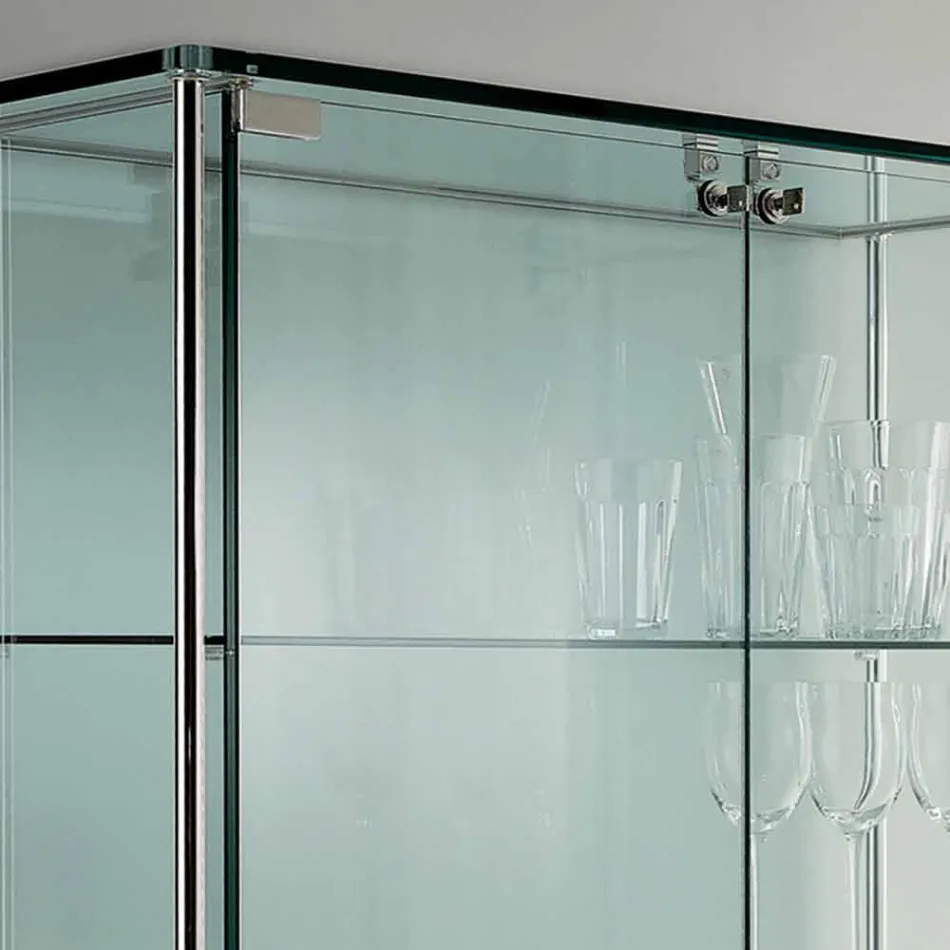 Wall Showcase in Transparent Glass and Metal with 2 Design Doors - Lorella Viadurini