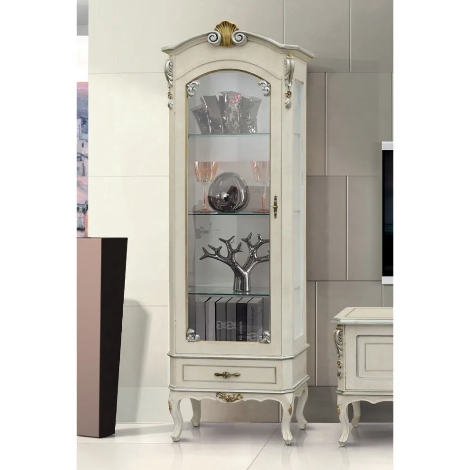 Classic Showcase with Door and White Wooden Drawer Made in Italy - Cheverny Viadurini