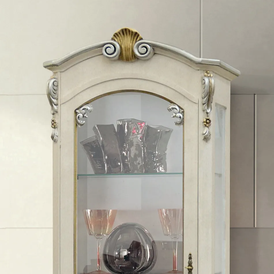 Classic Showcase with Door and White Wooden Drawer Made in Italy - Cheverny Viadurini
