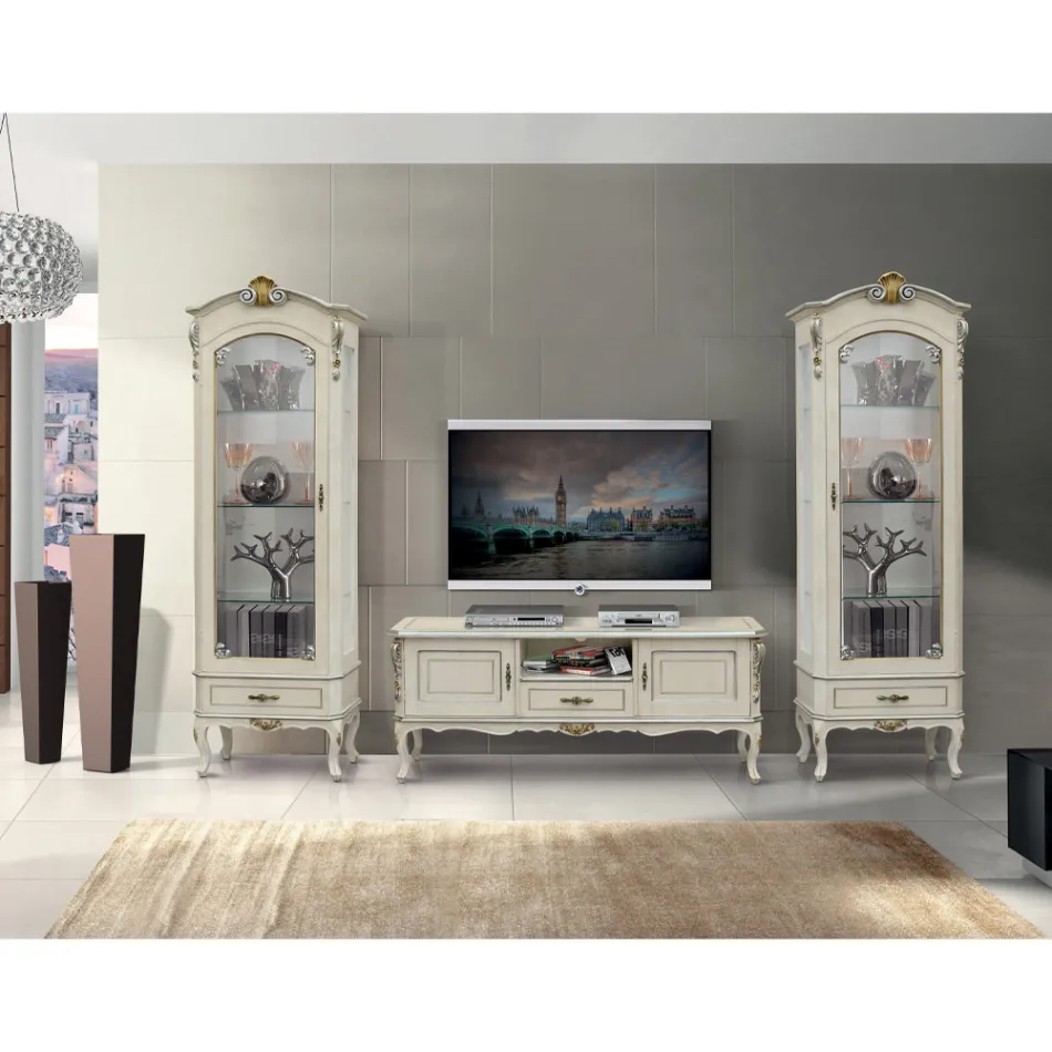 Classic Showcase with Door and White Wooden Drawer Made in Italy - Cheverny Viadurini