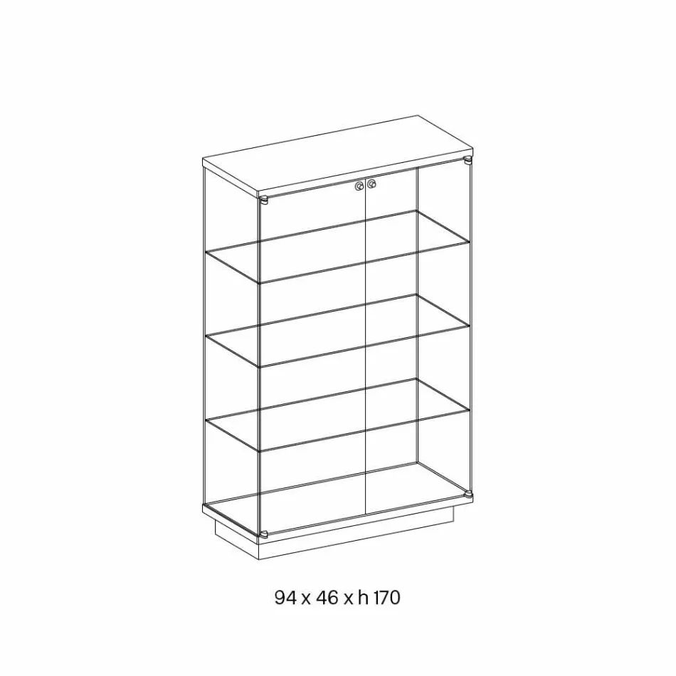 Wall-mounted display cabinet in transparent glass 2 doors with lock - Antonia Viadurini