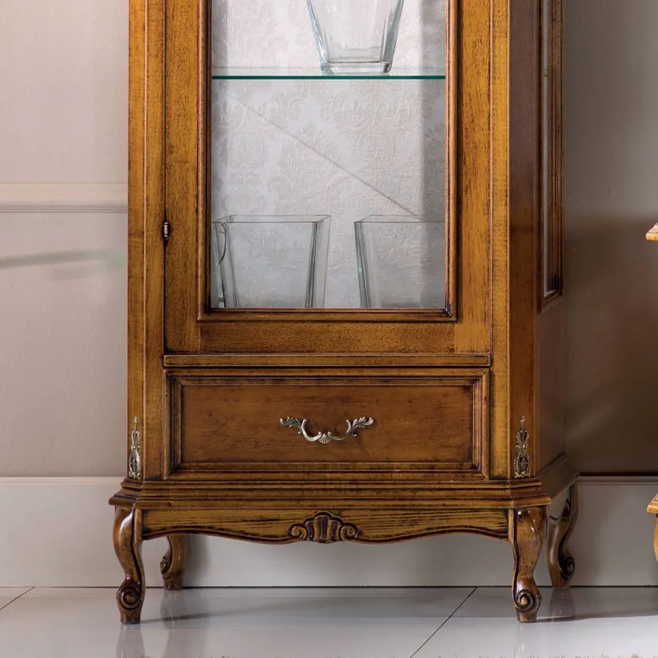 Classic Living Room Showcase in Walnut Wood 1 Door Made in Italy - Ronald Viadurini