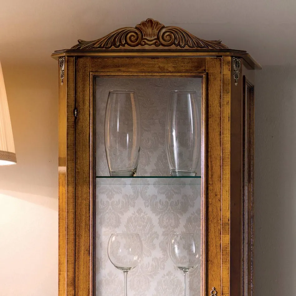 Classic Living Room Showcase in Walnut Wood 1 Door Made in Italy - Ronald Viadurini