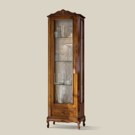 Classic Living Room Showcase in Walnut Wood 1 Door Made in Italy - Ronald Viadurini