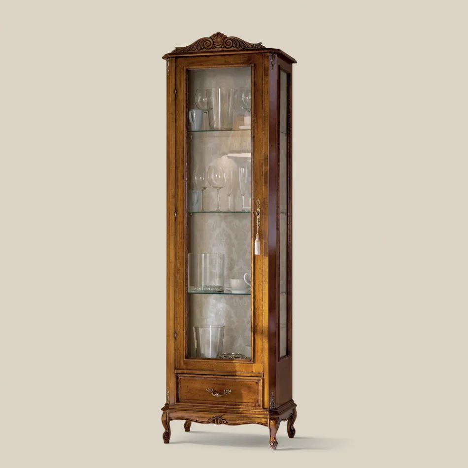 Classic Living Room Showcase in Walnut Wood 1 Door Made in Italy - Ronald Viadurini