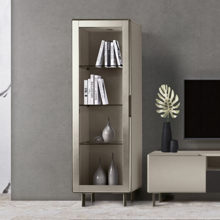 Living room display cabinet with 1 door in MDF, nickel finish, Made in Italy - Hilde Viadurini