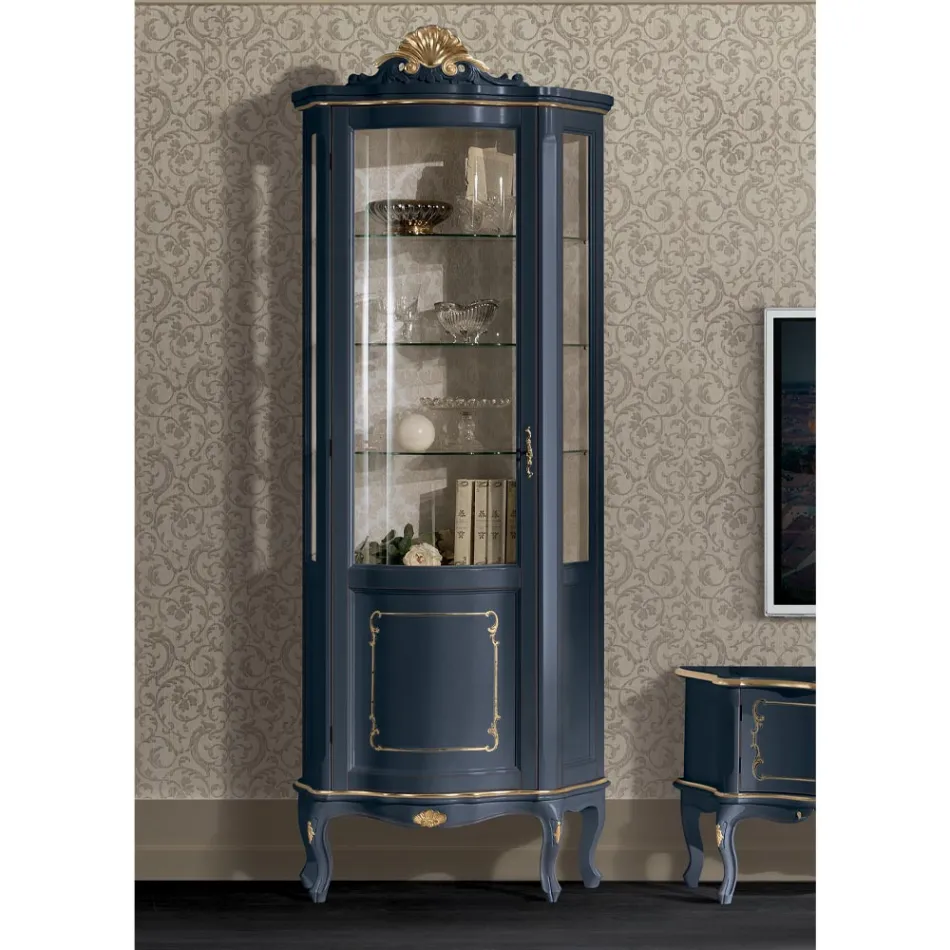 Living Room Wooden Showcase with 1 Luxury Door Made in Italy - Leonor Viadurini