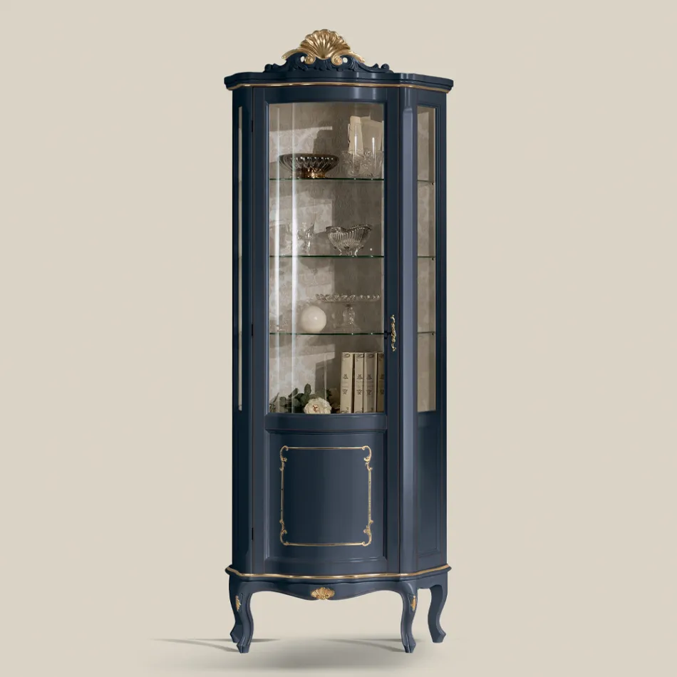 Living Room Wooden Showcase with 1 Luxury Door Made in Italy - Leonor Viadurini