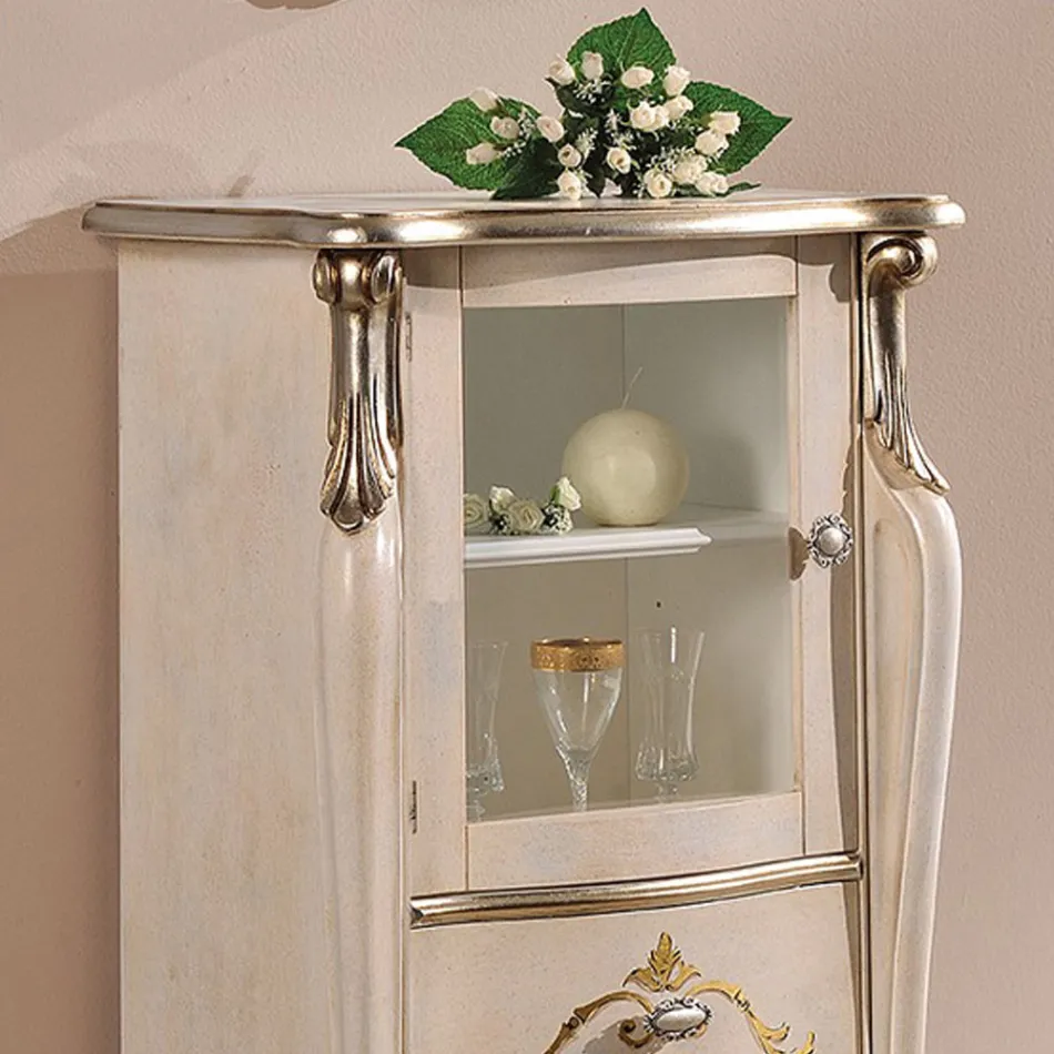 Living Room Showcase with 1 Glass Door and 3 Drawers Made in Italy - London Viadurini