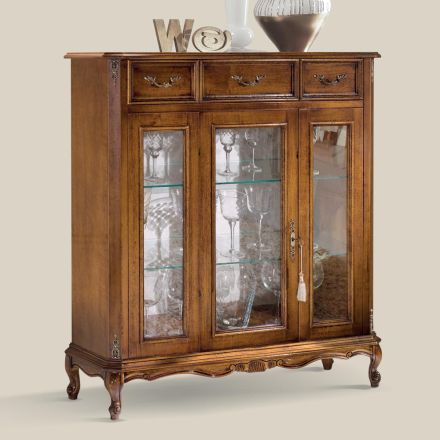 Living Room Display Cabinet in Wood with Door and 3 Drawers Made in Italy - Richard Viadurini