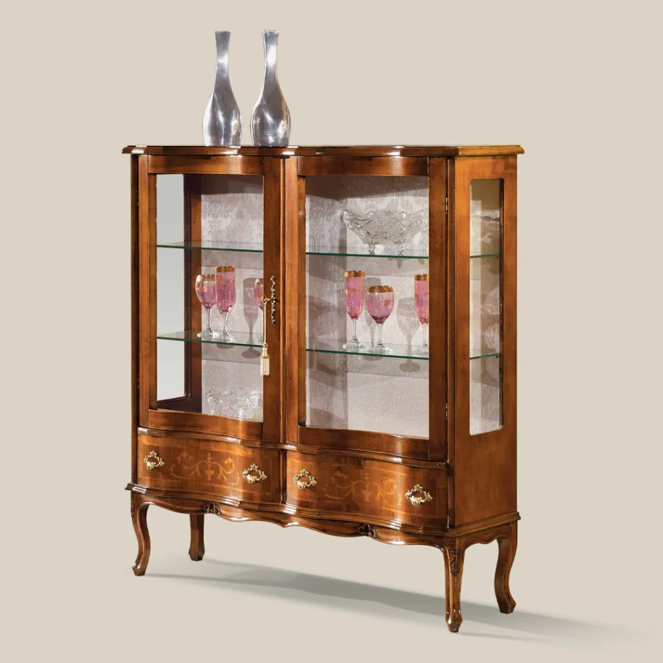 Classic Wood Style Showcase with Doors and Drawers Made in Italy - Versaille Viadurini