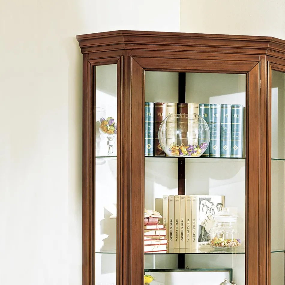 Corner Display Cabinet with 1 Door and 2 Glass Shelves Made in Italy - Denka Viadurini