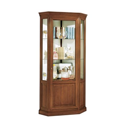 Corner Display Cabinet with 1 Door and 2 Glass Shelves Made in Italy - Denka Viadurini
