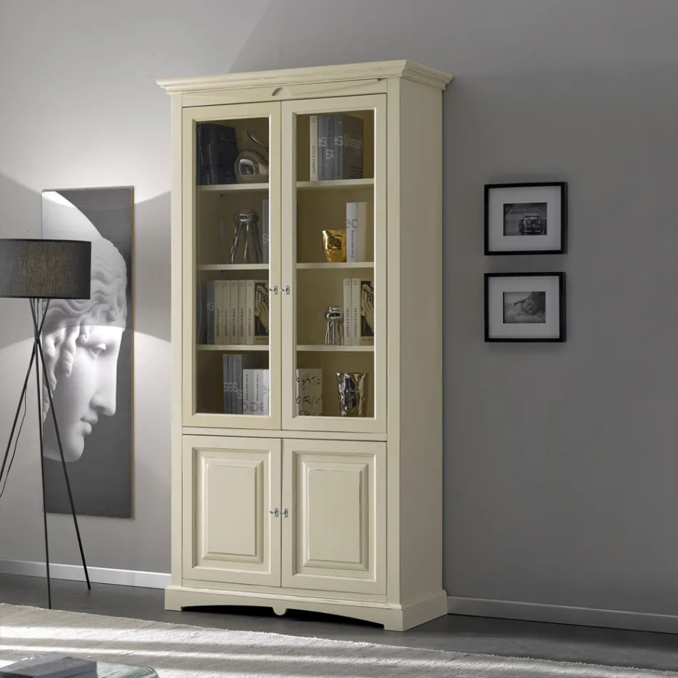 Display cabinet with 2 wooden doors and 2 glass doors Made in Italy - Fenrir Viadurini